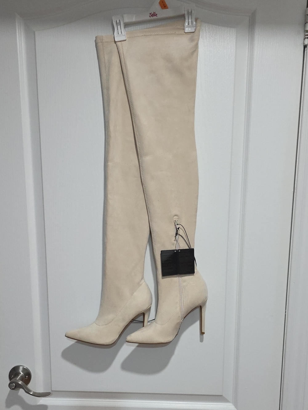 Forever 21 Cream Over-the-Knee Pointed Stiletto Boots
